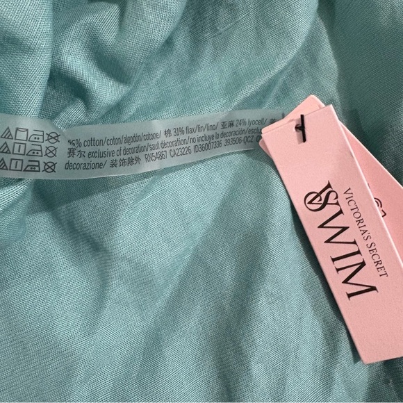 Victoria Secret Swim Linen Blend Romper Cover Up Aqua NEW Small Nautical Preppy - Picture 6 of 6